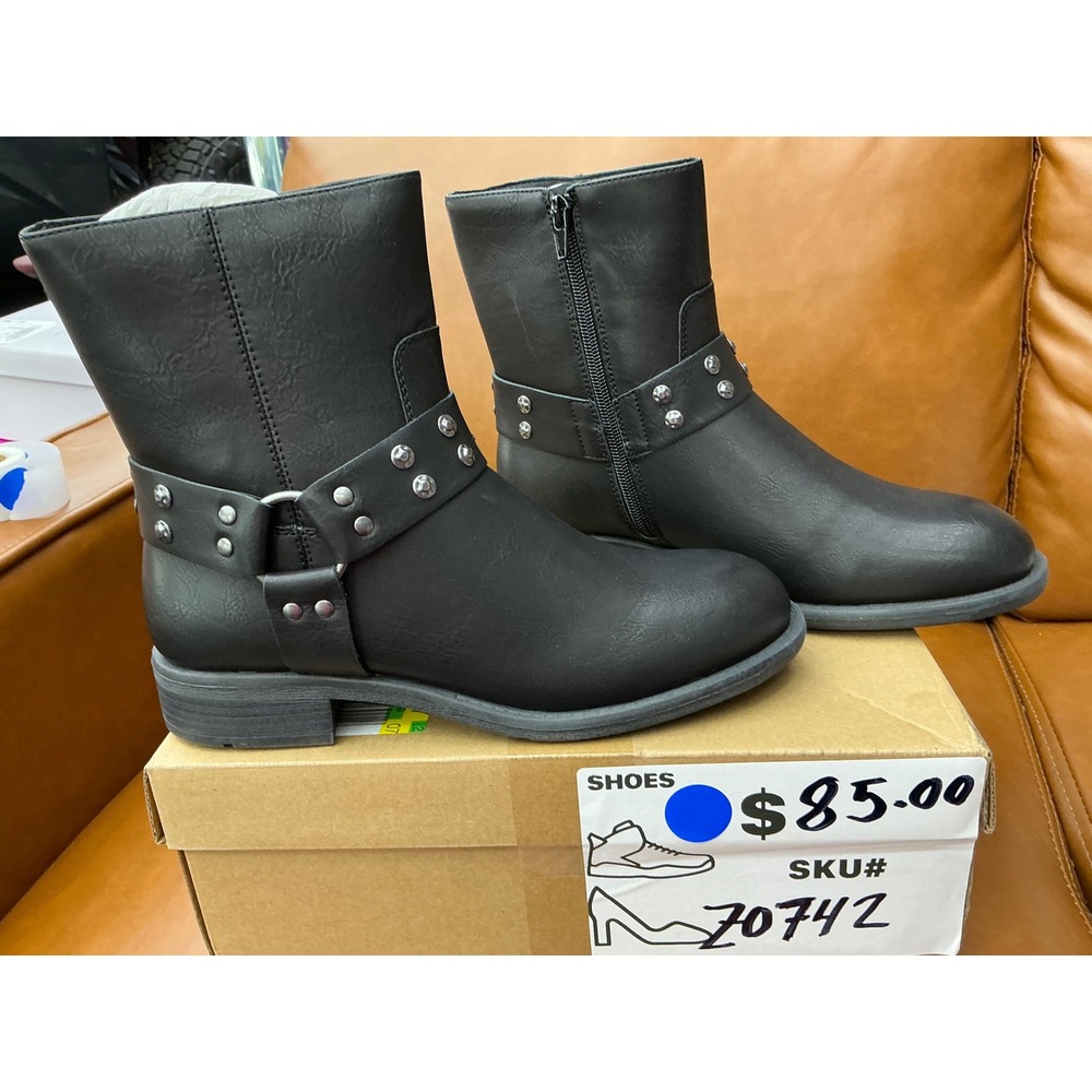 Frye and Co Conley Ankle Boots Womens 8.5 Black New Harness Studded Moto Z0742 - Picture 7 of 8